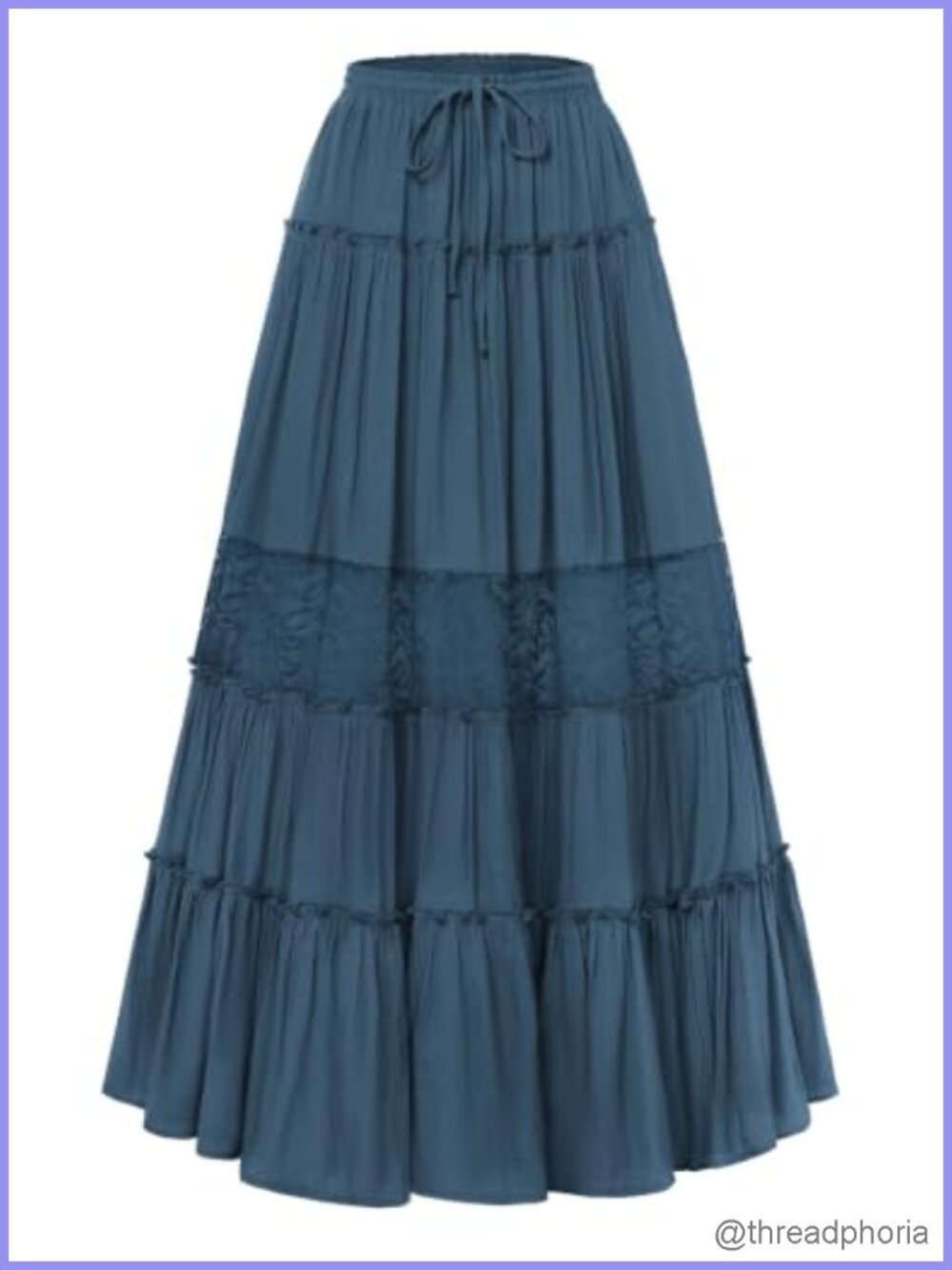Boho Tiered Maxi Skirt Lace Trim High Waisted Flowy Renaissance